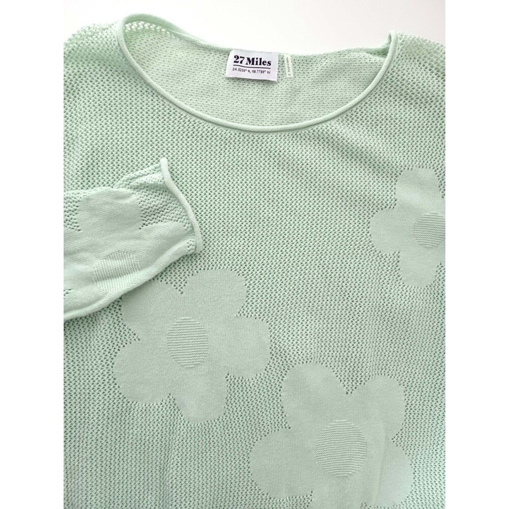 27 Miles Sweater Open Knit Floral‎ Medium Coastal Sustainable Boho Beachy Cotton